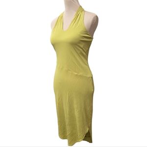 Halston Heritage Halter Midi Dress Chartreuse Green NWT $345 Cocktail Party